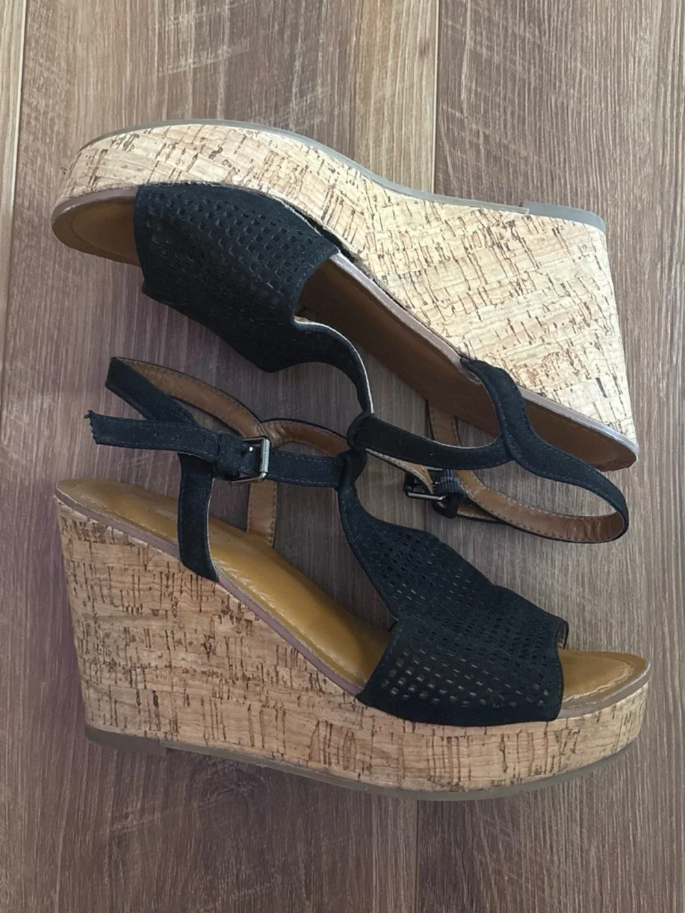 Franco Sarto Black Cork Wedge Sandals